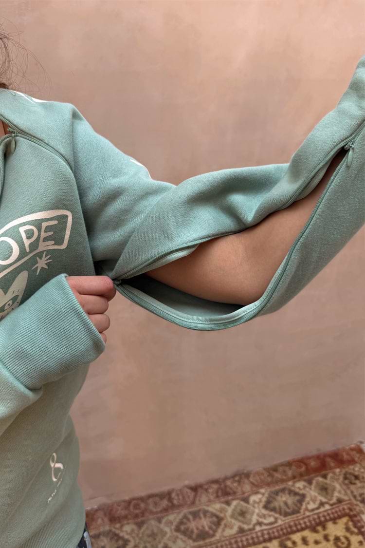 Sage Sundazed Accessible Sweatshirt sleeve detail with a concealed zip for treatment access.