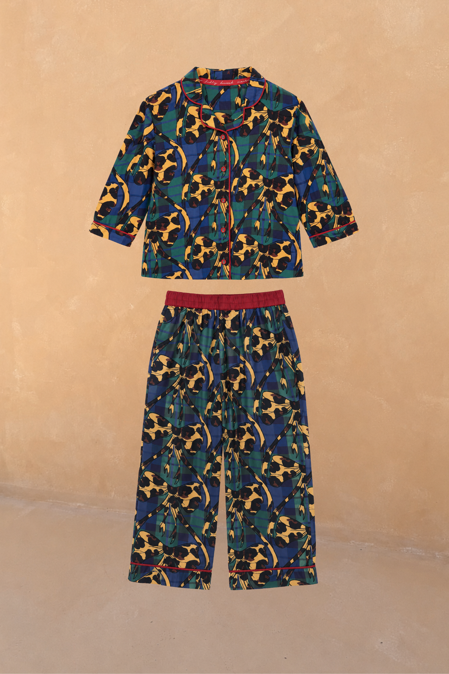Kids Green Tartan & Leopard Bow Pyjama Set