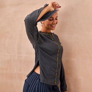 Charcoal Life is Tough Honey T-Shirt featuring functional side and arm zips with a multicoloured embroidered trim.
