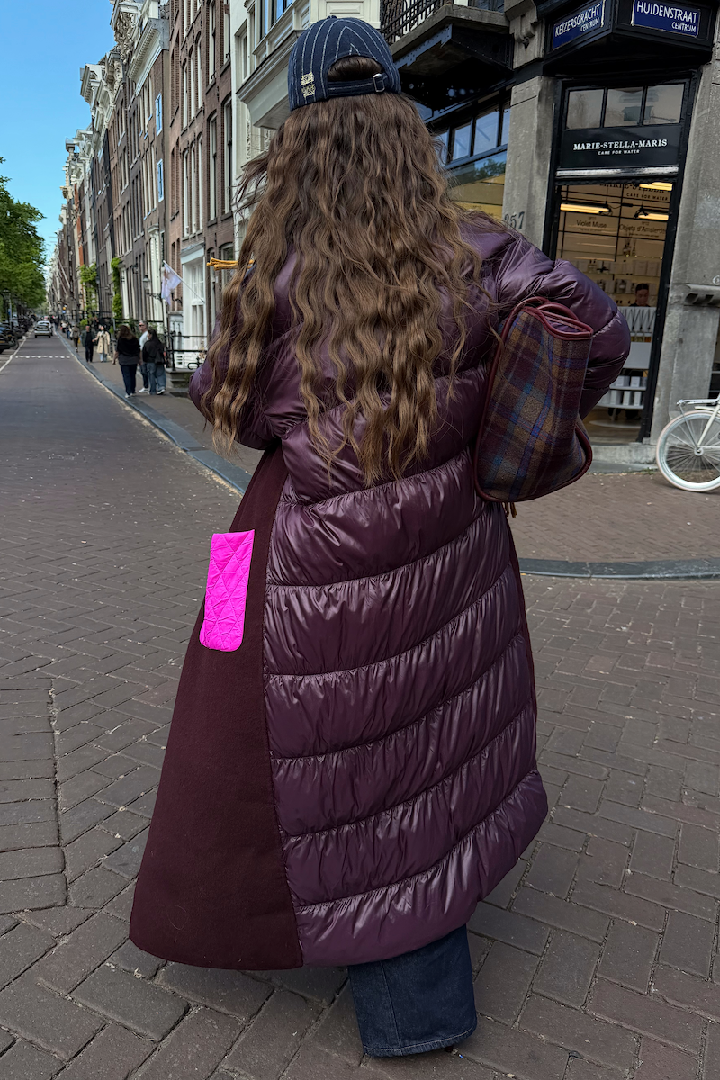 Burgundy Quilted Wool Coat