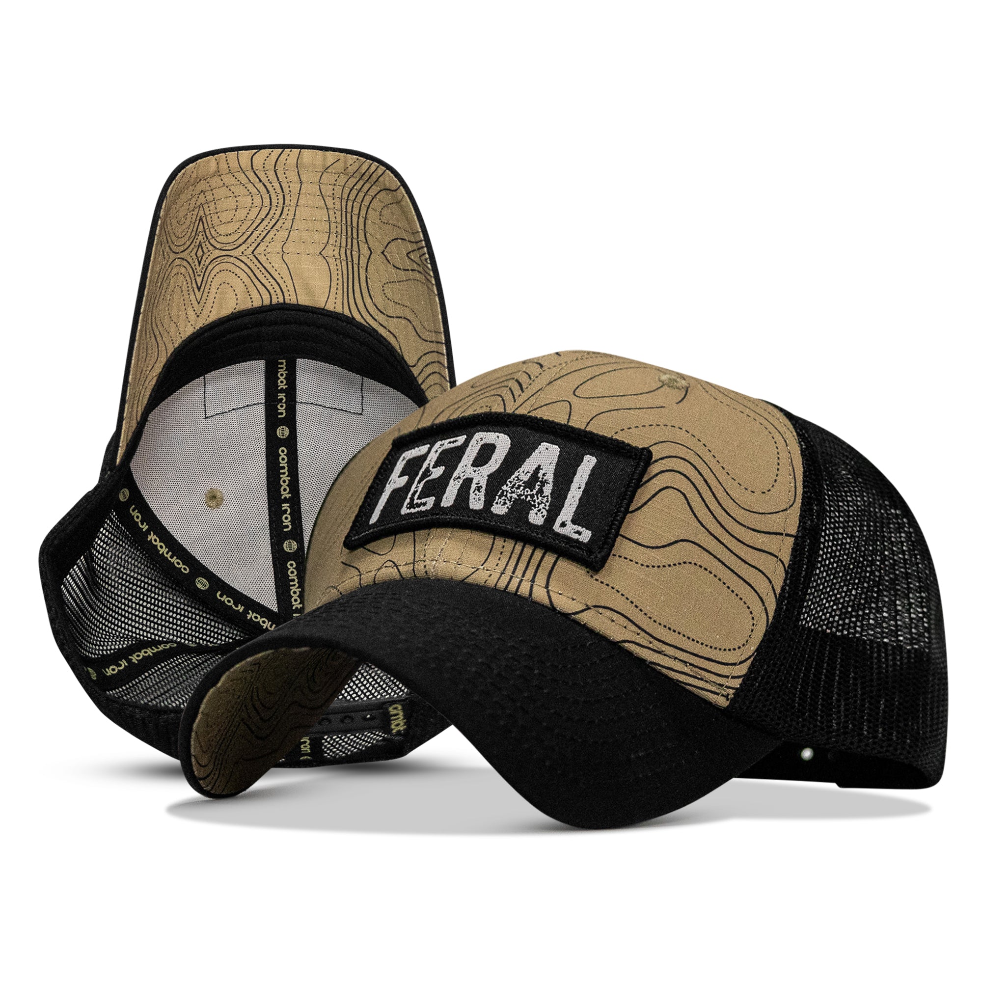 Feral patch hat in Black and Tan Topography