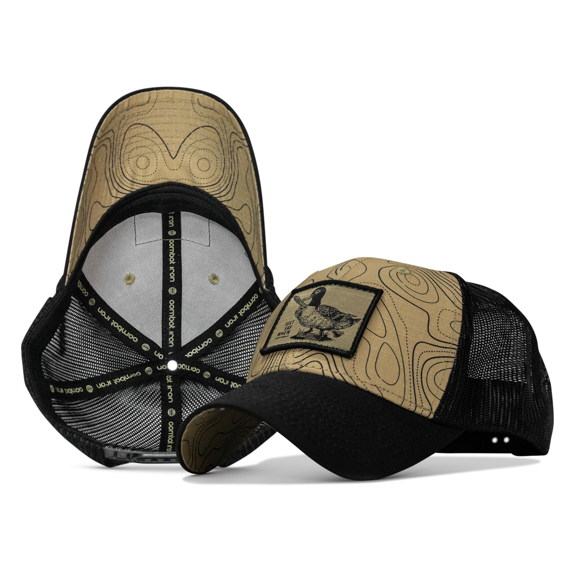 Just Say When hat in Black and Tan Topography