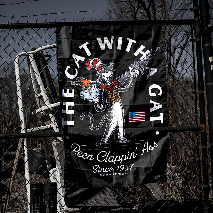 Cat With A Gat 3'x5' Flag - Combat Iron Apparel Co.