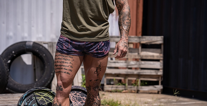 A man standing in Combat Iron Ranger Panties 