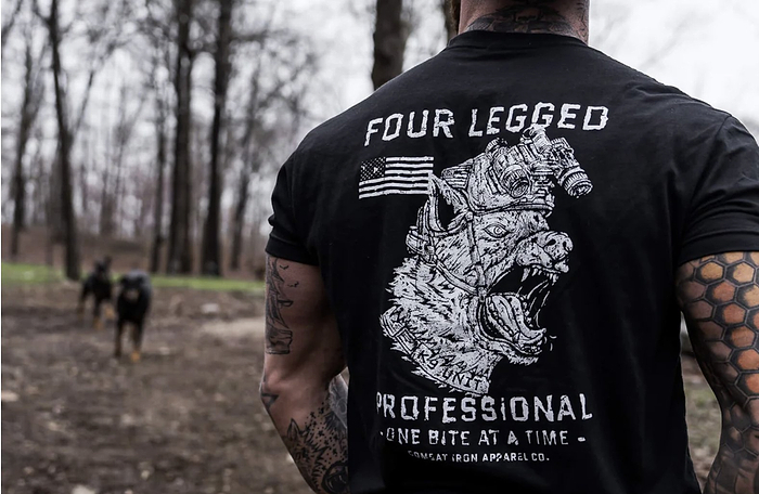 A veteran wearing a combat iron military tee