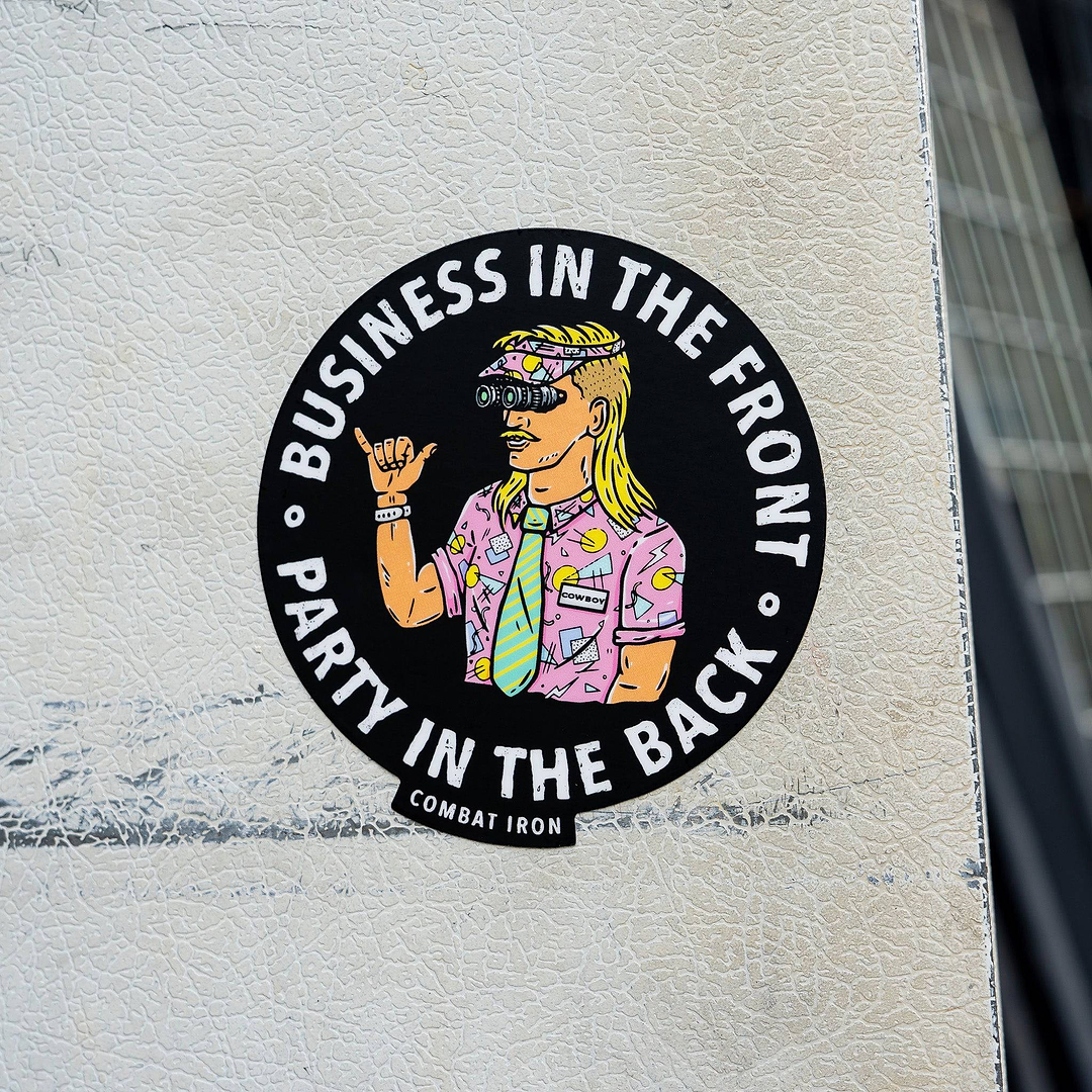 BUSINESS IN THE FRONT. PARTY IN THE BACK. Rocker with Nods Decal - Combat Iron Apparel Co.