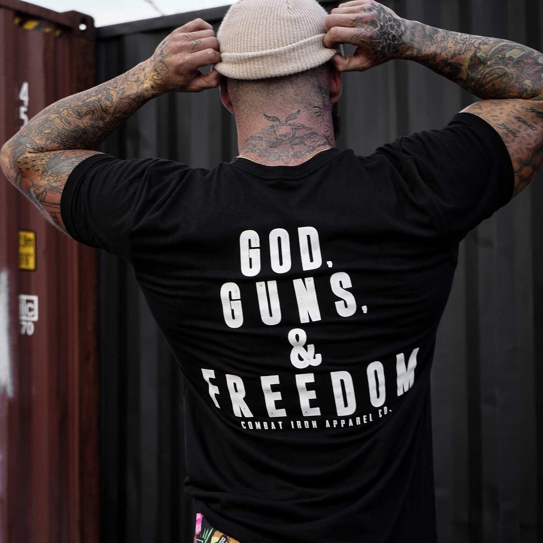 GOD, GUNS, & FREEDOM Men's T-Shirt - Combat Iron Apparel Co.