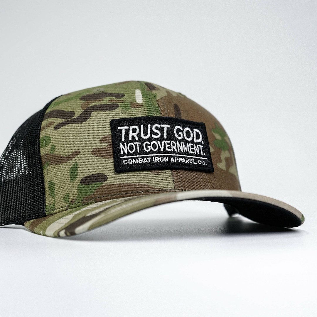 Trust God. Not Government. Mid-Profile Mesh Snapback - Combat Iron Apparel Co.
