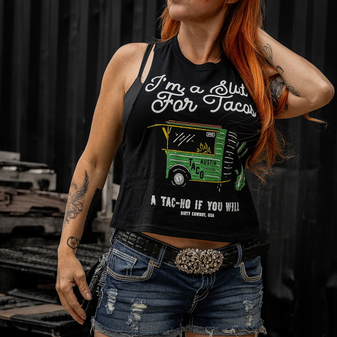 Slut For Taco's Women's Crop Tank - DIRTY COWBOY MFG #color_black