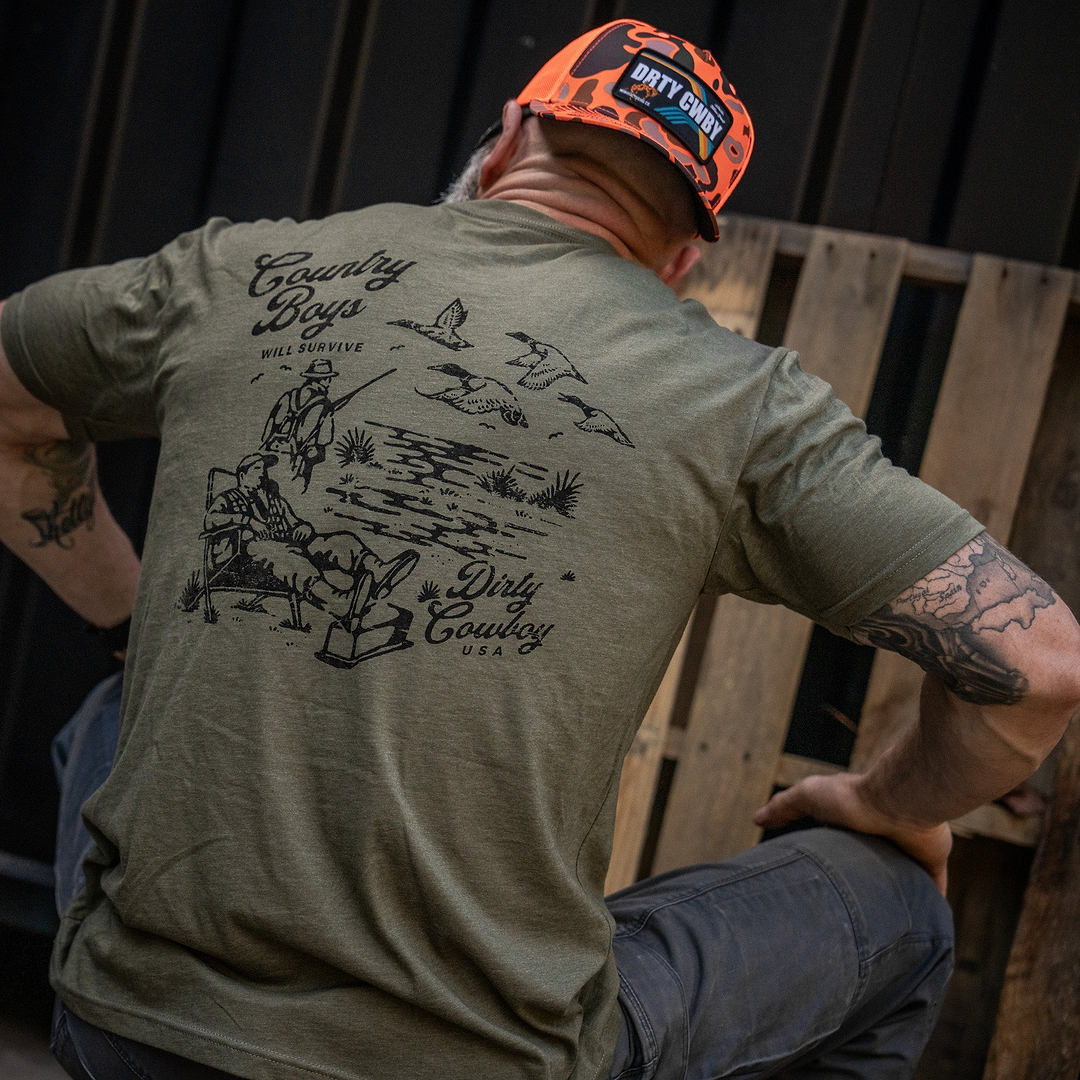 Country Boy's Will Survive Men's T-Shirt - DIRTY COWBOY MFG
#color_military-green