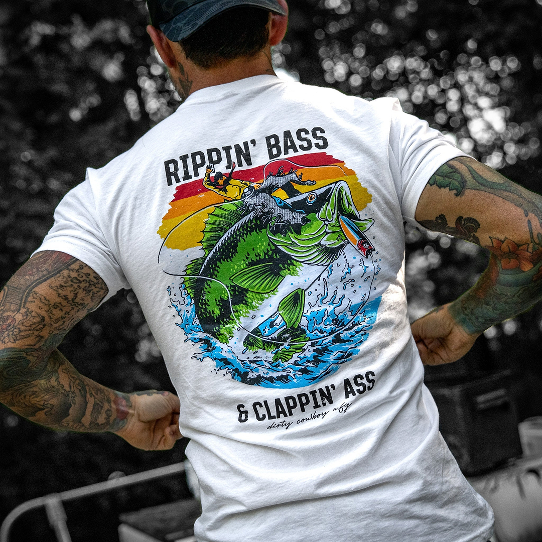 Rippin' Bass & Clappin' Ass Men's T-Shirt - DIRTY COWBOY MFG #color_white