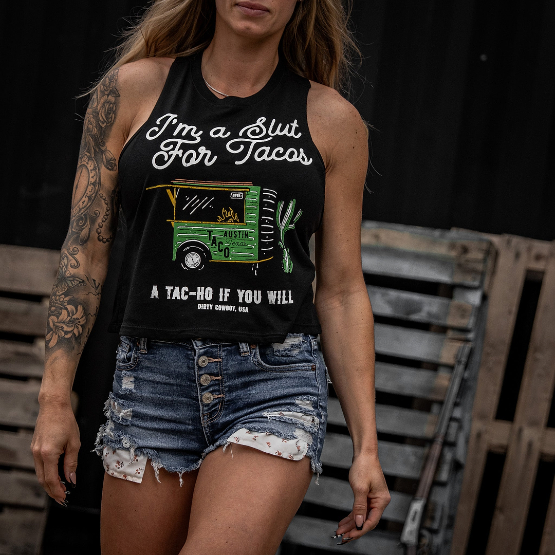 Slut For Taco's Women's Crop Tank - DIRTY COWBOY MFG #color_black