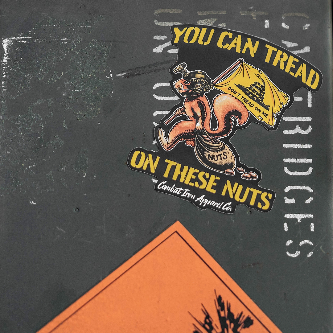 Tread On These Nuts Tactical Squirrel Decal Sticker - Combat Iron Apparel Co.
