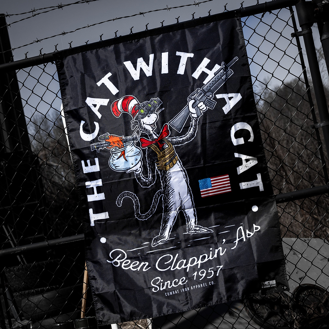 Cat With A Gat 3'x5' Flag - Combat Iron Apparel Co.