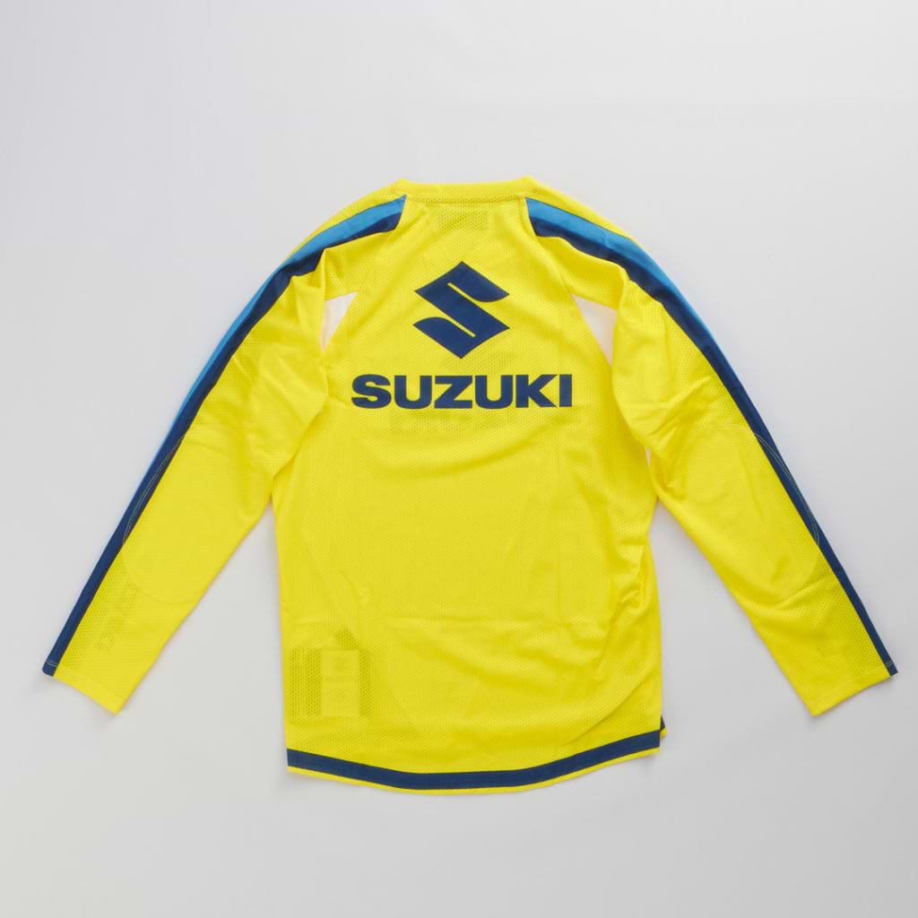 希少 90s SUZUKI　モーターサイクル　ロンt 車 バイク 古着 SUZUKI×KUSHITANI コラボ モトクロスロングTシャツ【イエロー/ブルー