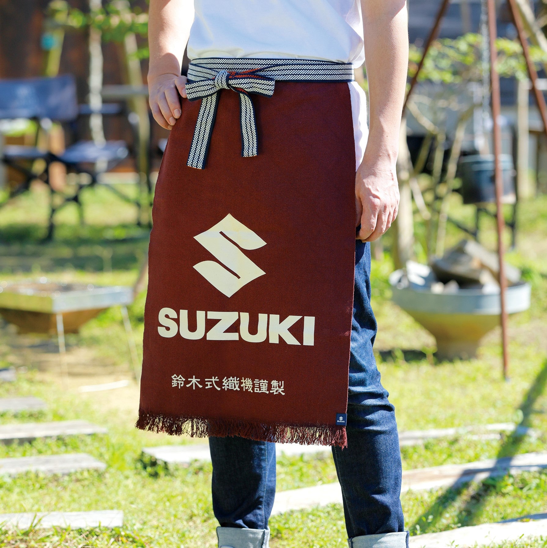 鈴木式織機製　前掛け　SUZUKI　臙脂色