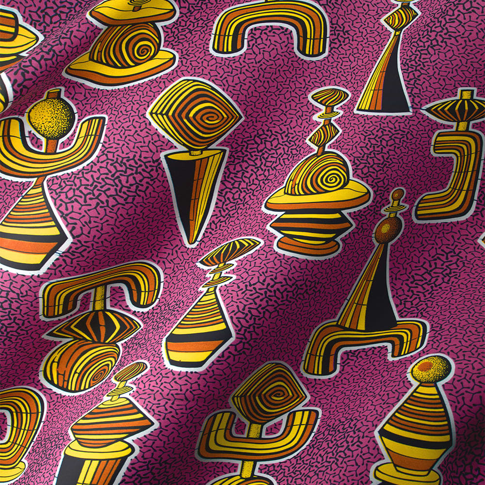Pink fabric illustrating windows and vines