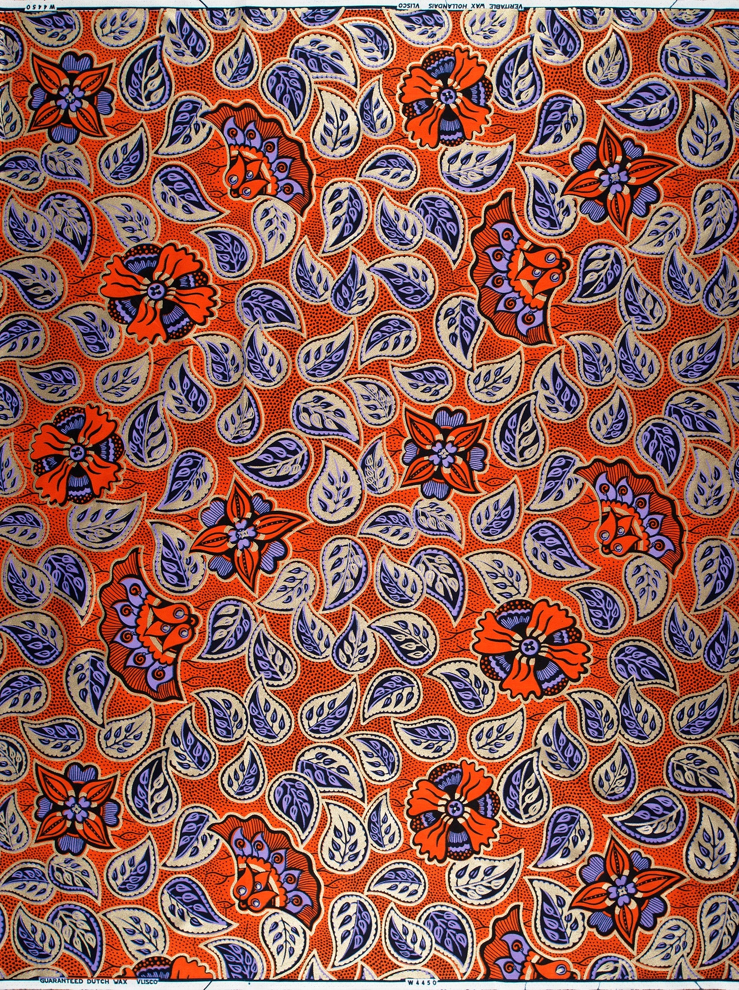 Vibrant orange fabric pattern bold wax hollandais vlw4450.018