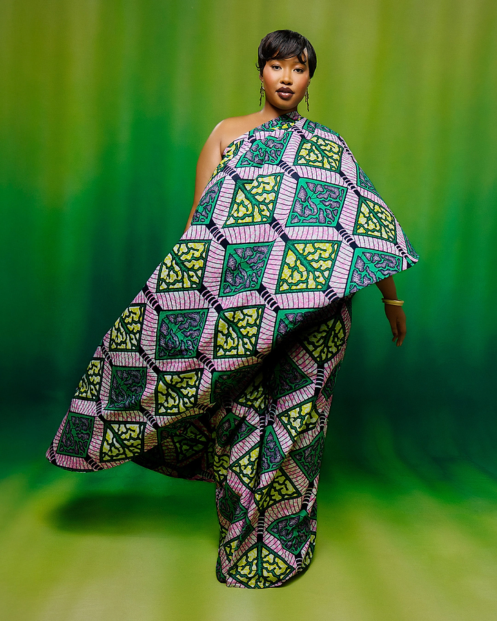 Vibrant one-shoulder gown bold green super-wax vls4398.001