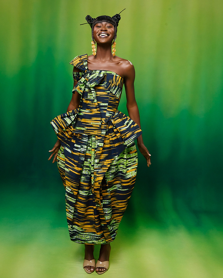 Vibrant one-shoulder dress bold geometric wax hollandais vlw4799.001