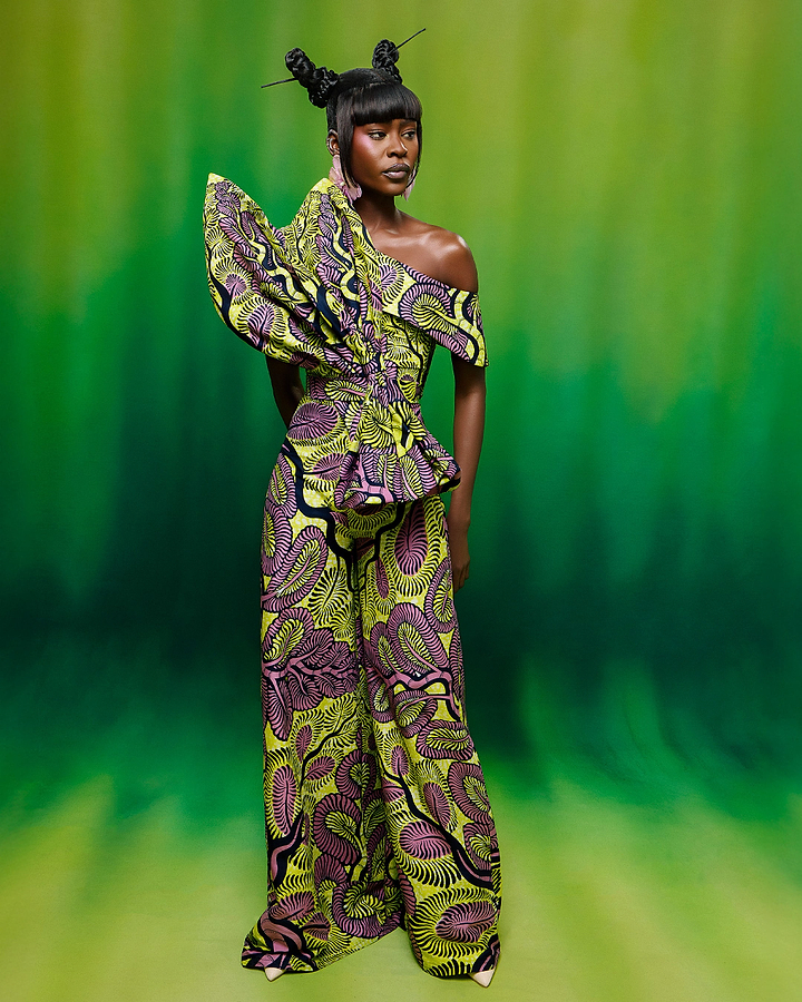 Vibrant one-shoulder gown bold green wax hollandais vlw3579.001