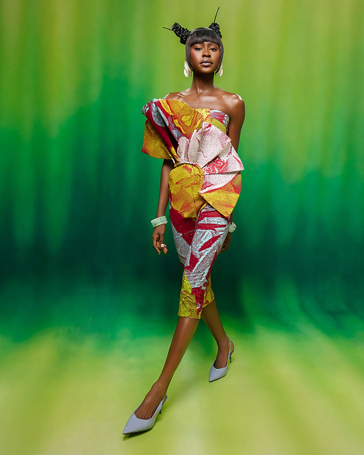 Vibrant off-the-shoulder dress made bold wax hollandais vlw2850.001