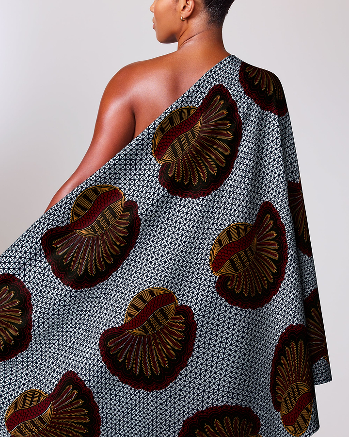 One-shoulder dress made vibrant african wax hollandais vl00012.201