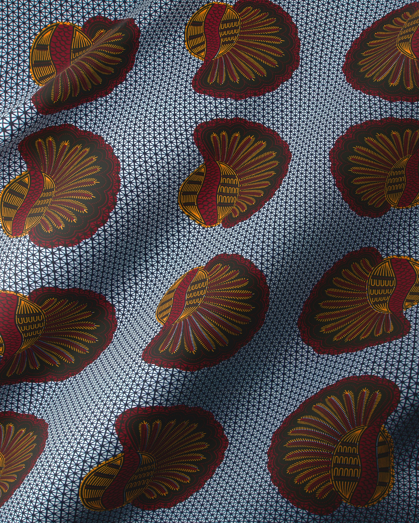 Dark red gold fan-shaped motifs wax hollandais vl00012.201