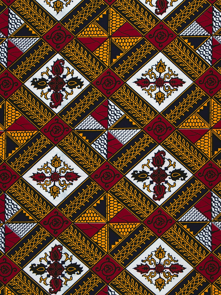 Vibrant red gold black geometric-patterned wax hollandais vl00014.308