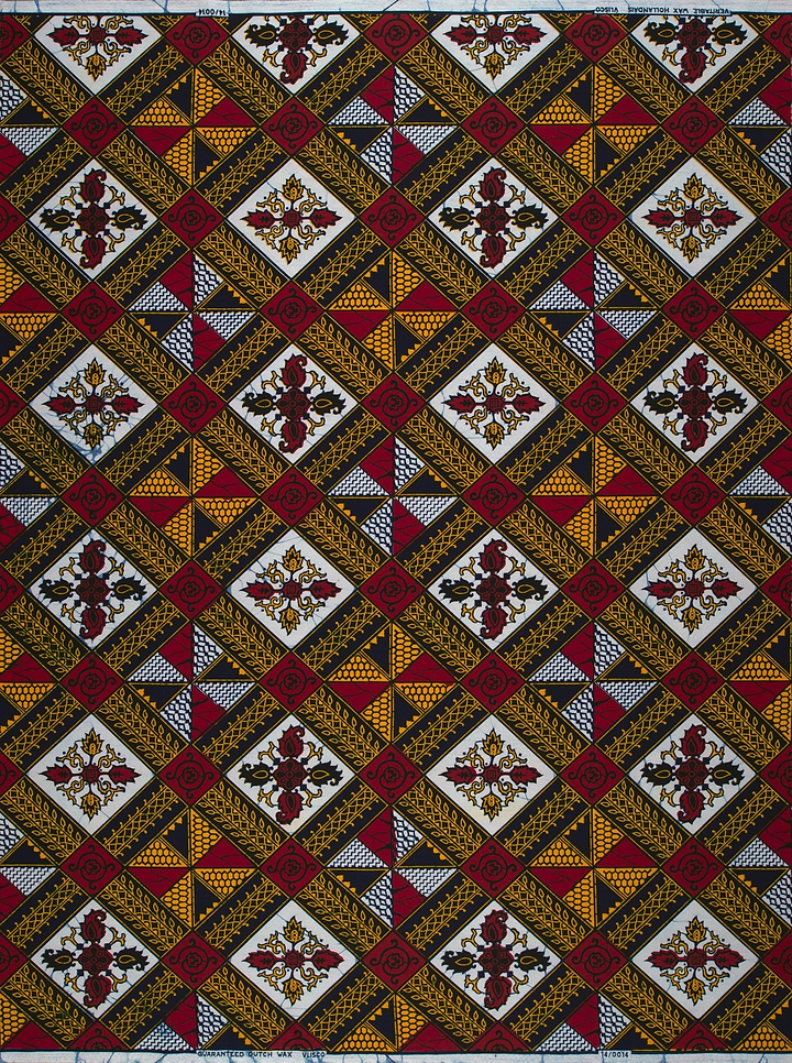 Vibrant red gold black geometric-patterned wax hollandais vl00014.309