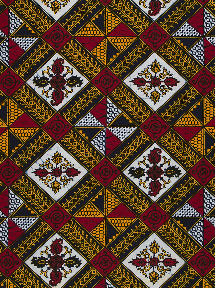 Vibrant red gold black geometric-patterned wax hollandais vl00014.309