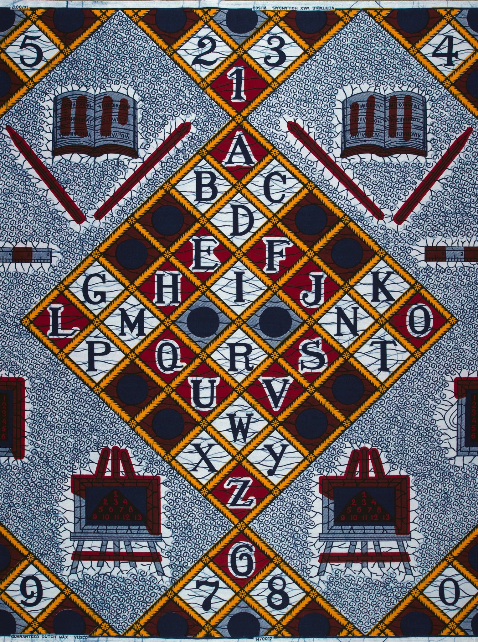 Vibrant geometrically patterned fabric alphabet wax hollandais vl00017.291