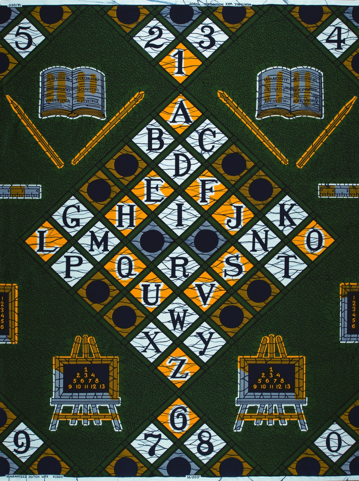 Dark green fabric pattern alphabet wax hollandais vl00017.295
