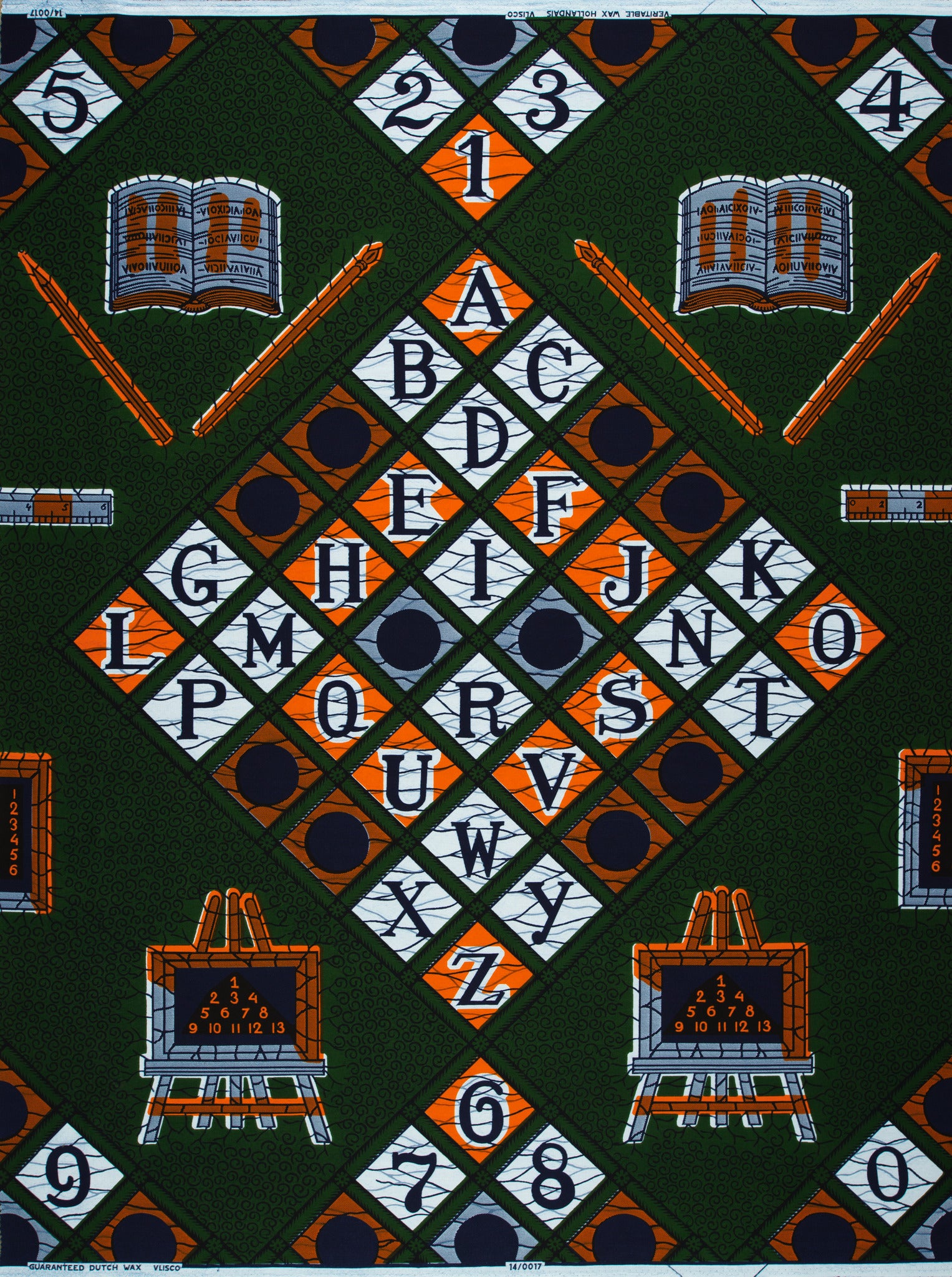 Dark green fabric pattern alphabet wax hollandais vl00017.298
