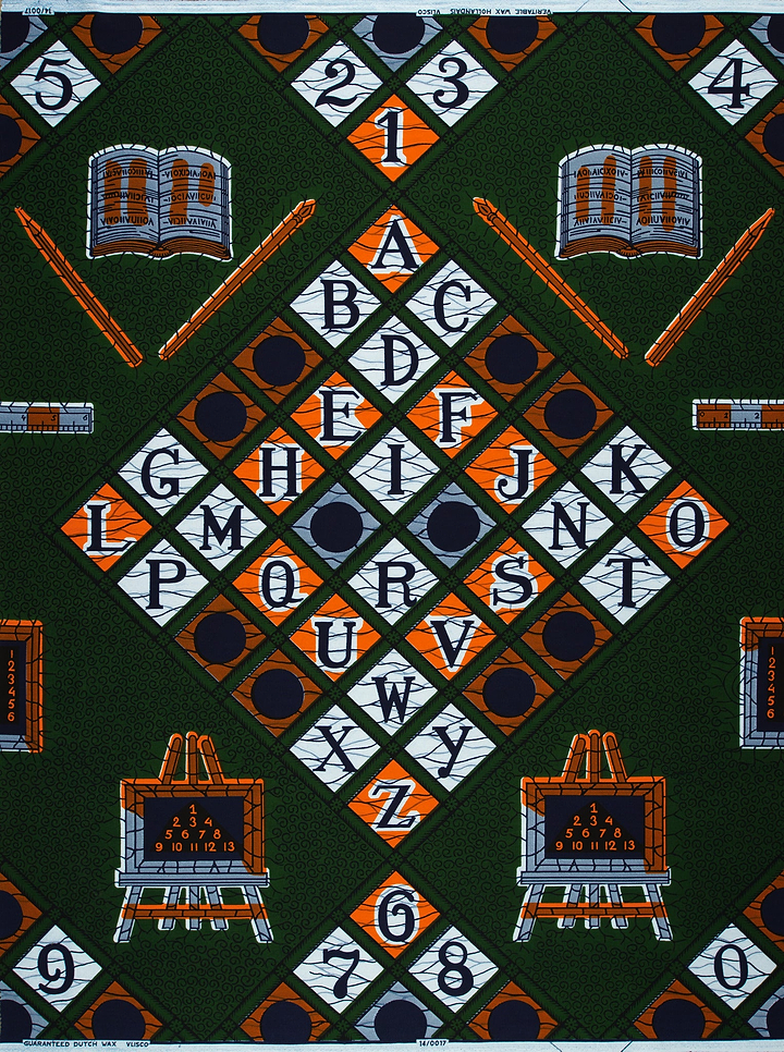 Dark green fabric pattern alphabet wax hollandais vl00017.298
