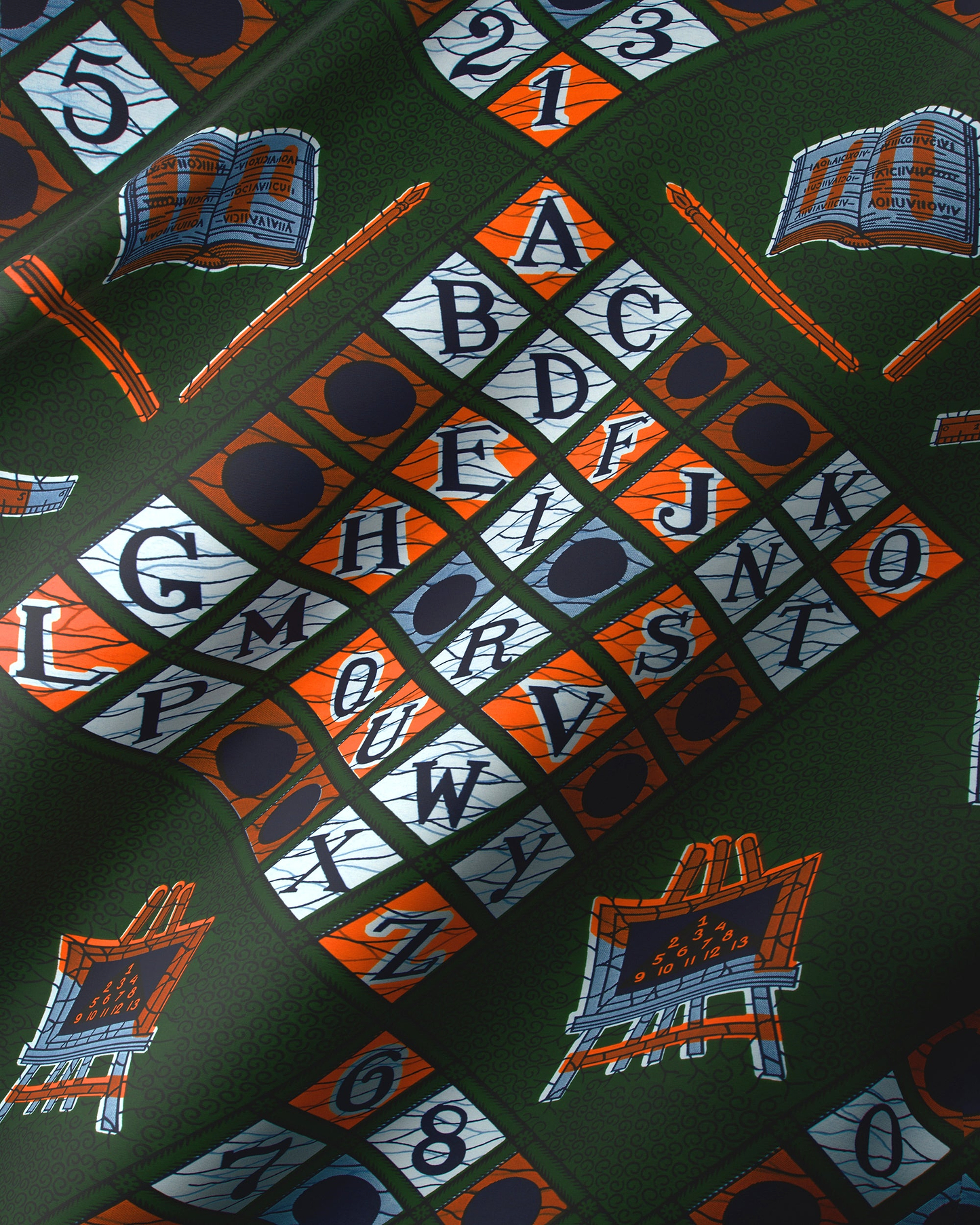 Dark green silk scarf playful wax hollandais vl00017.298