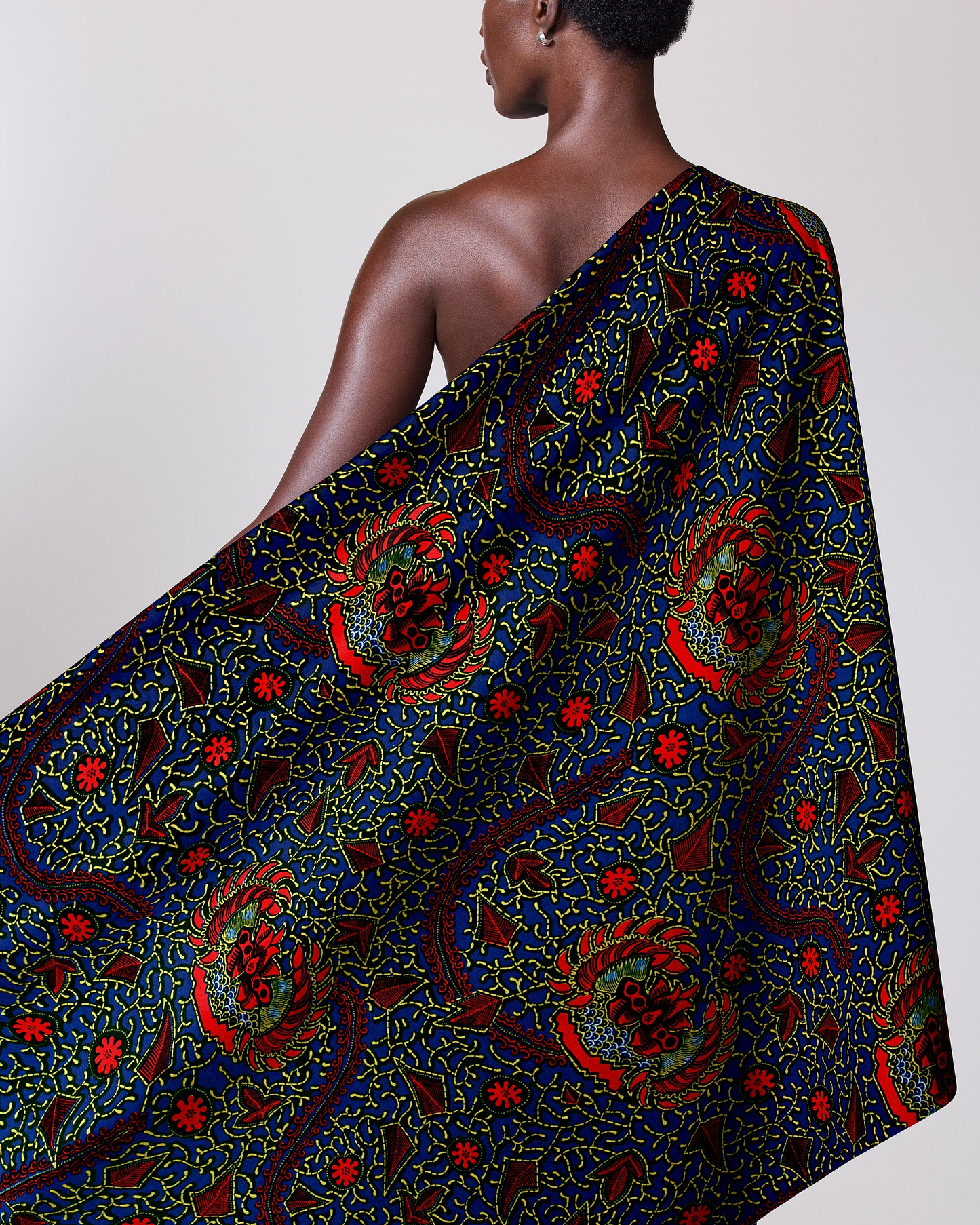 Vibrant blue one-shoulder dress adorned wax hollandais vl00501.107