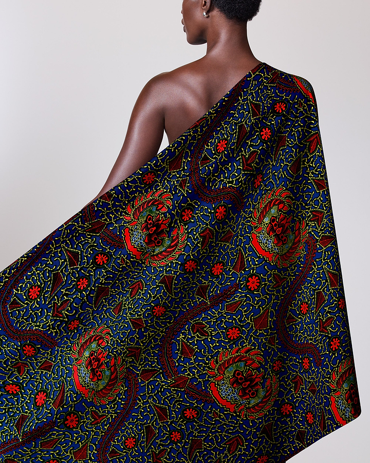 Vibrant blue one-shoulder dress adorned wax hollandais vl00501.107