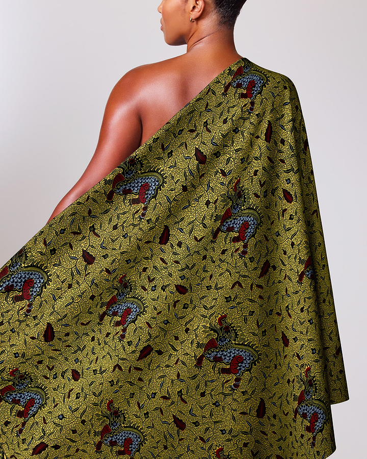Vibrant olive green fabric draped wax hollandais vl00511.233