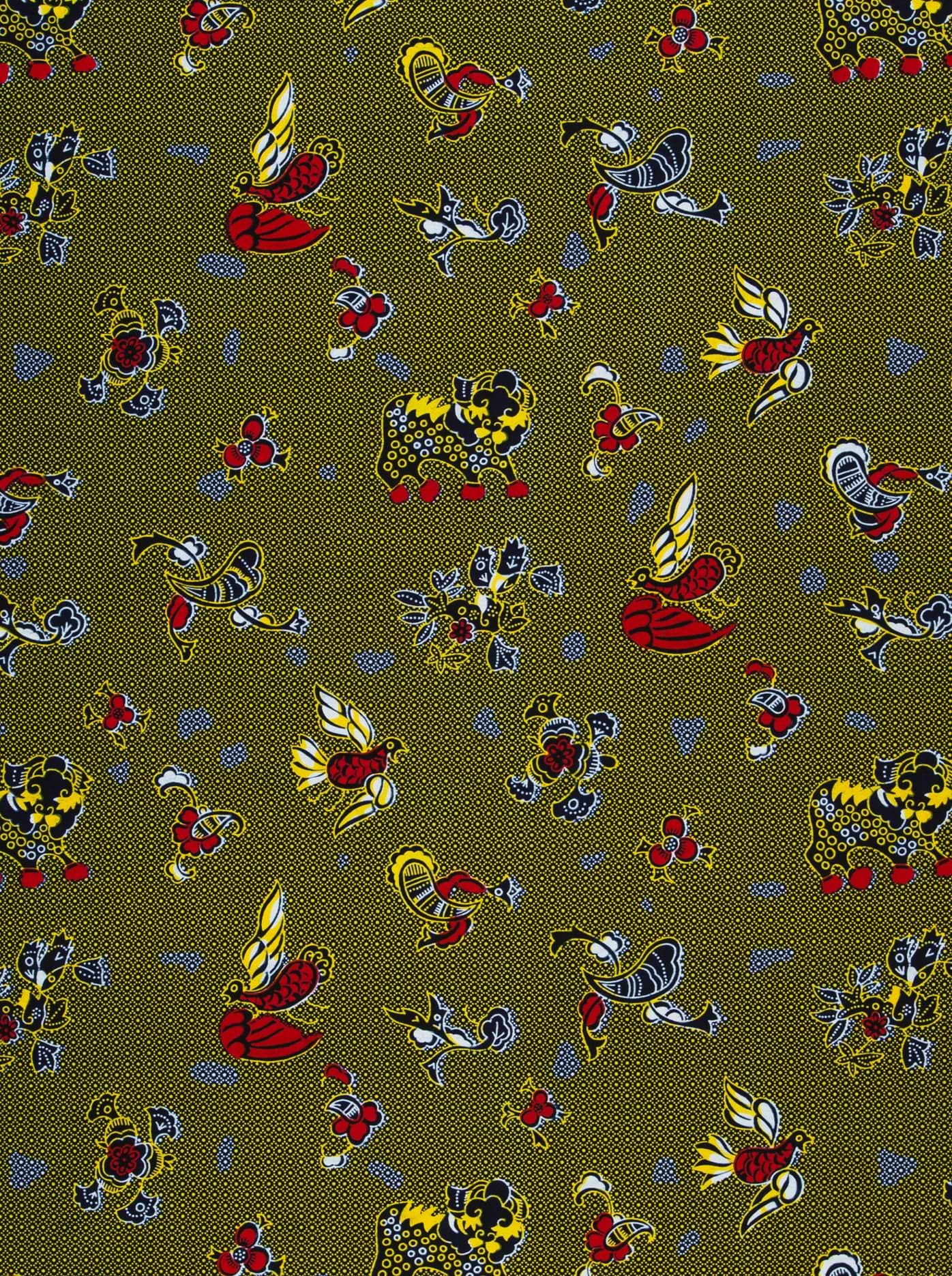 Olive-green fabric colorful animal floral wax hollandais vl00535.137