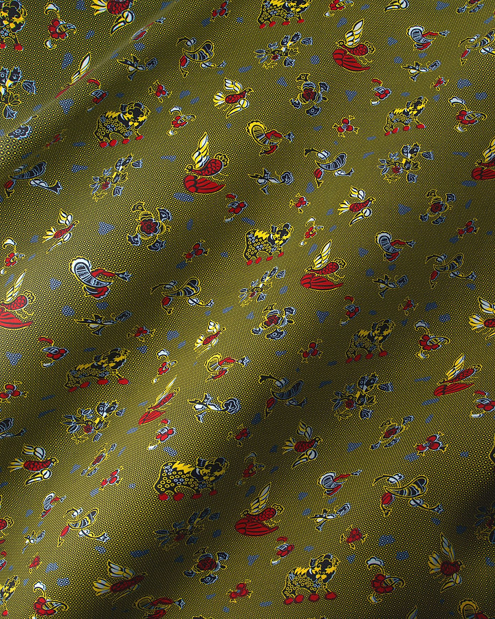 Olive green fabric bird floral wax hollandais vl00535.137
