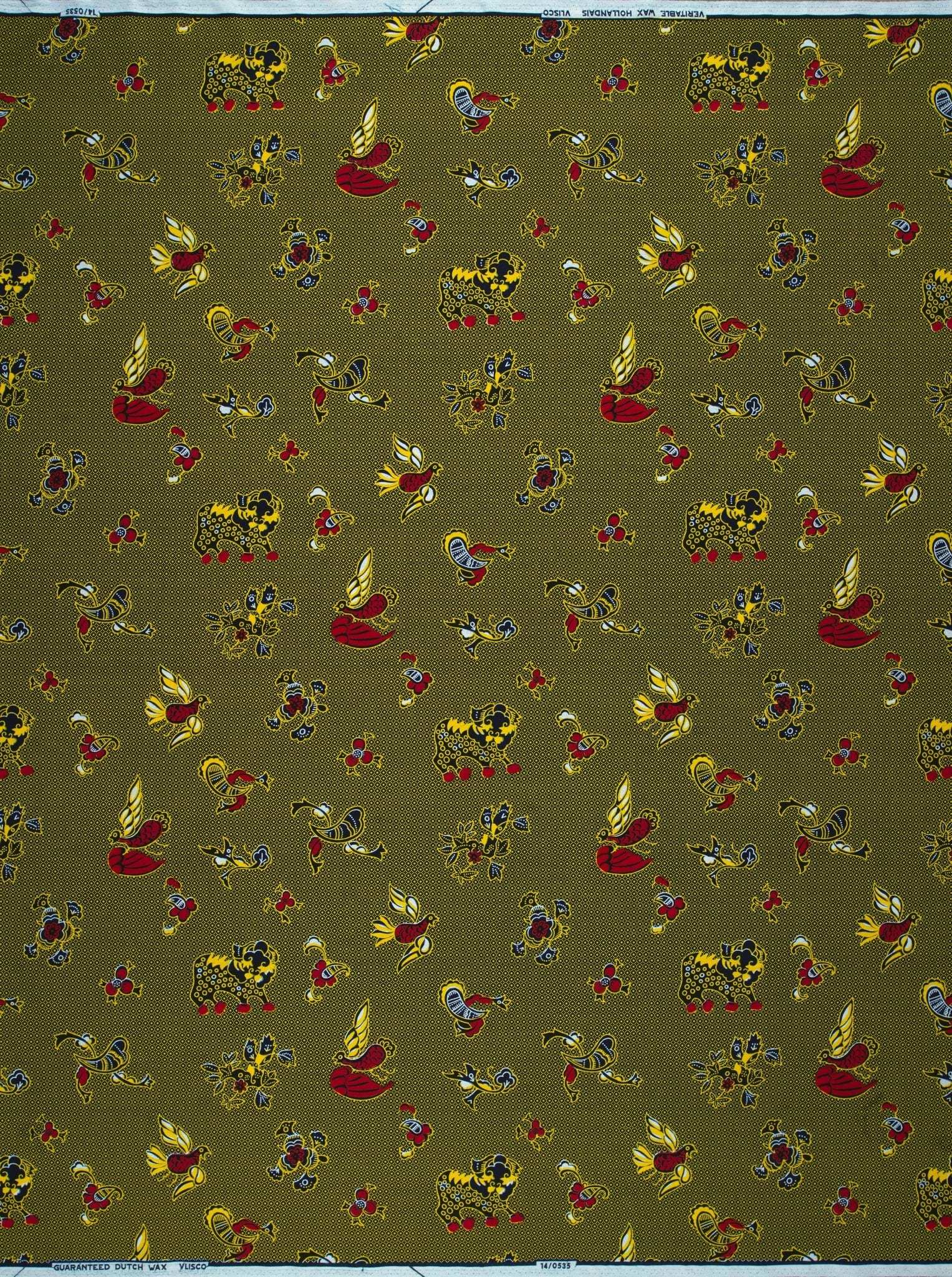 Olive green fabric bird floral wax hollandais vl00535.139