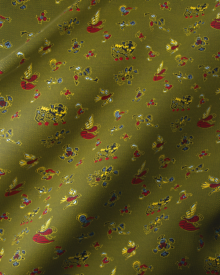 Olive green fabric pattern whimsical wax hollandais vl00535.139