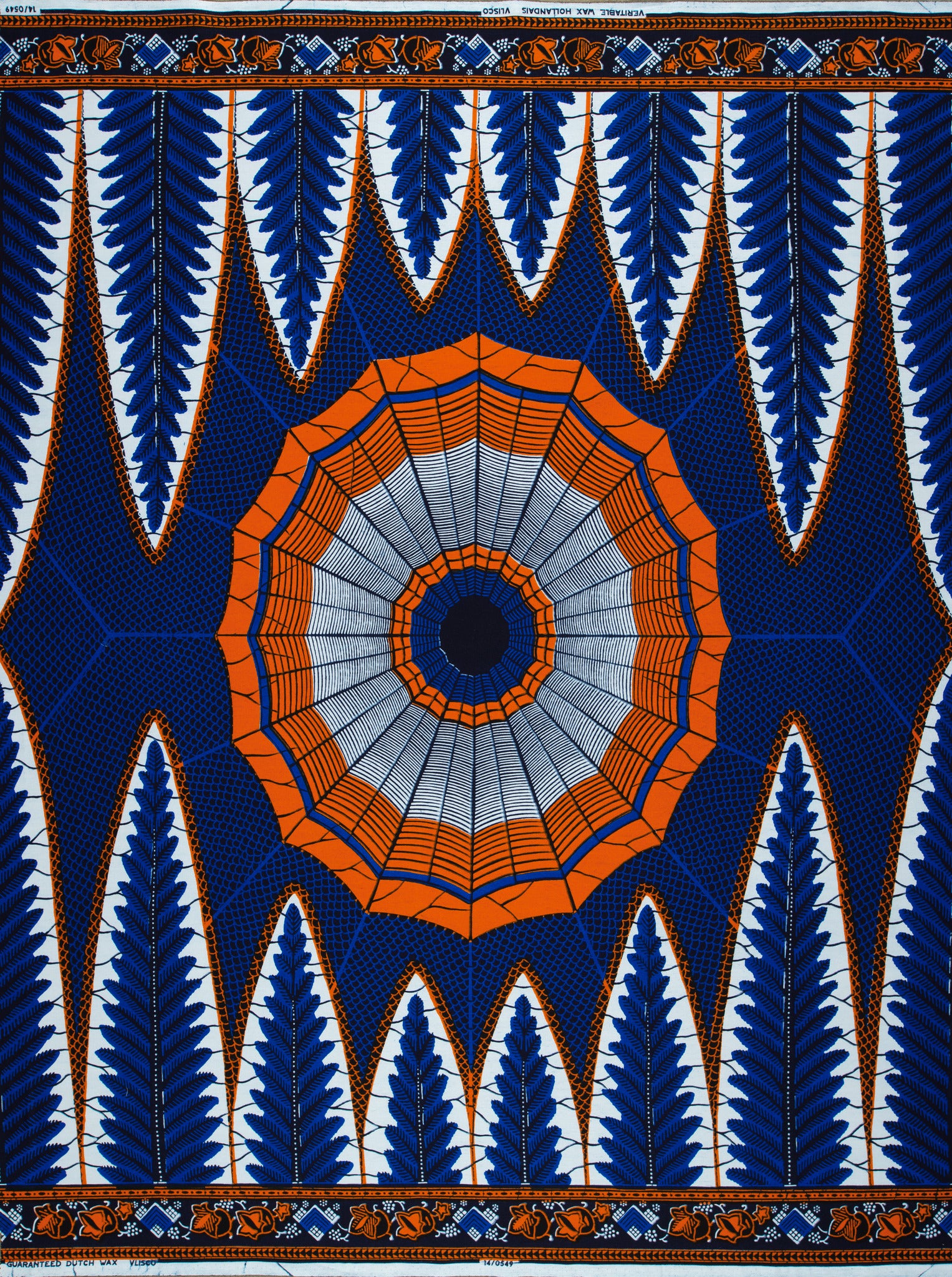 Vibrant blue orange white geometric-patterned wax hollandais vl00549.207