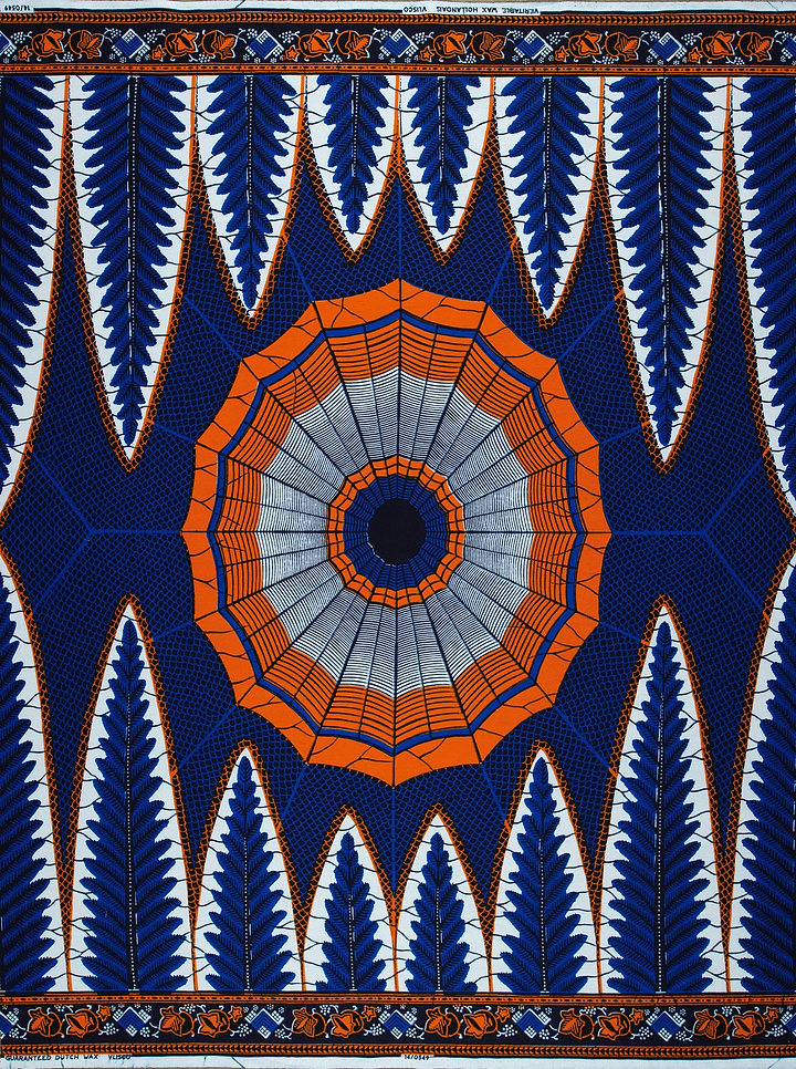 Vibrant blue orange white geometric-patterned wax hollandais vl00549.207