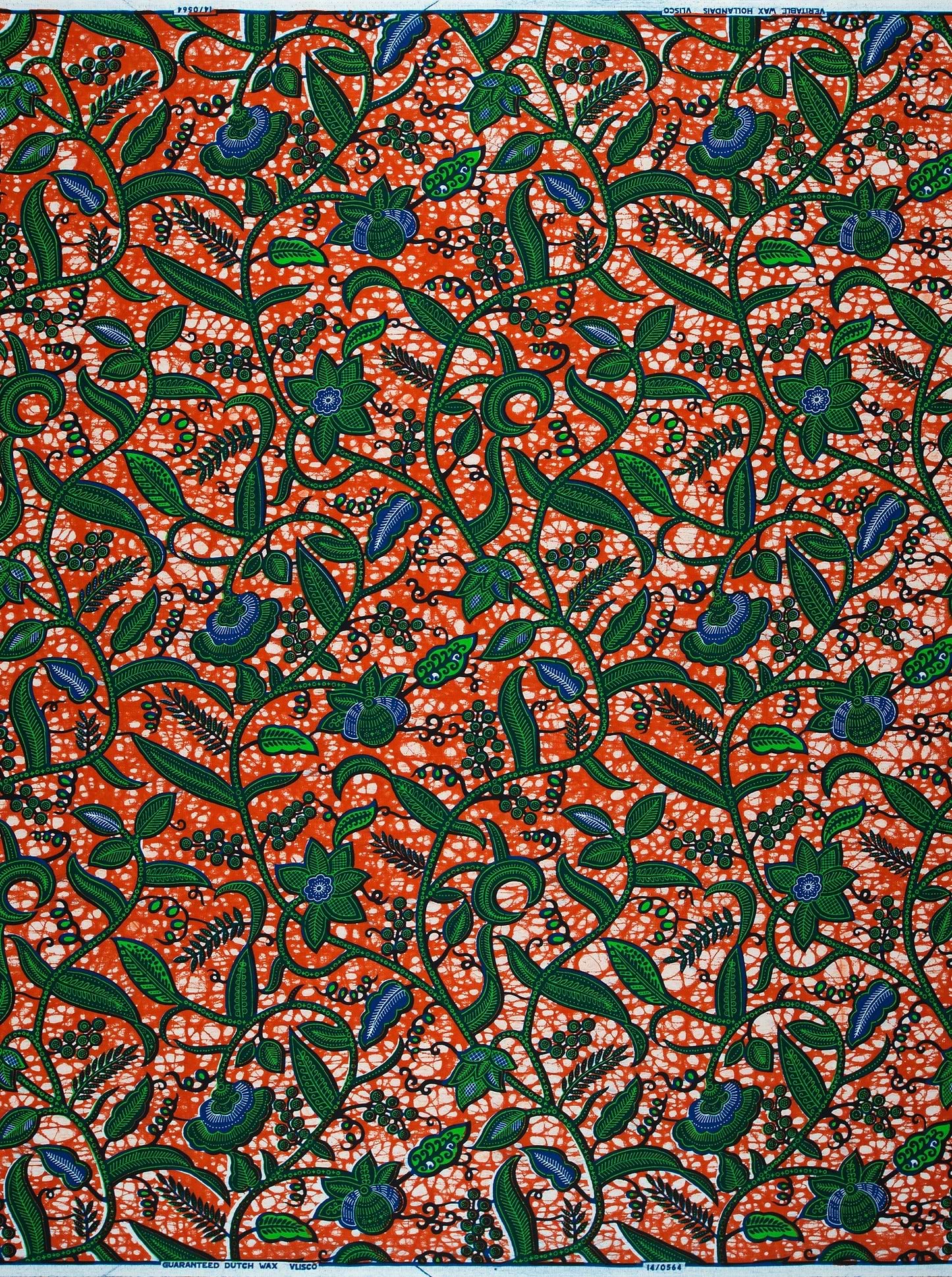Orange fabric green blue floral wax hollandais vl00564.345