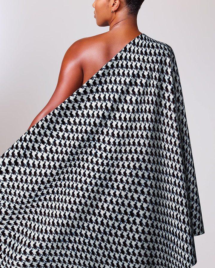 Black white houndstooth patterned one-shoulder wax hollandais vl00736.199