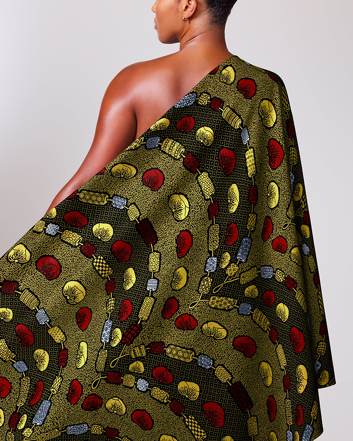 Vibrant olive green red patterned wax hollandais vl00792.209