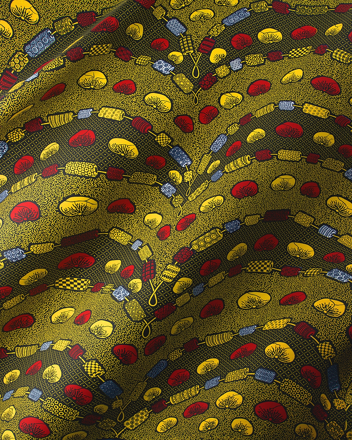 Vibrant gold red patterned fabric wax hollandais vl00792.209