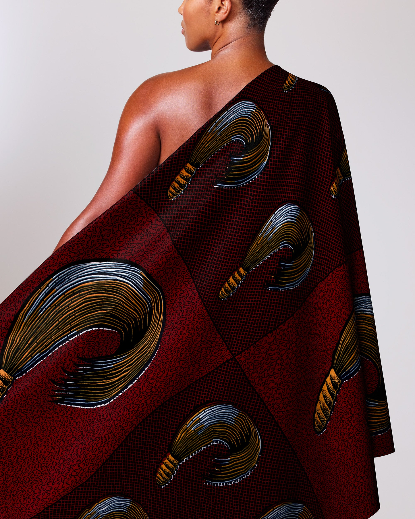 Rich maroon one-shoulder wrap dress wax hollandais vl00815.149